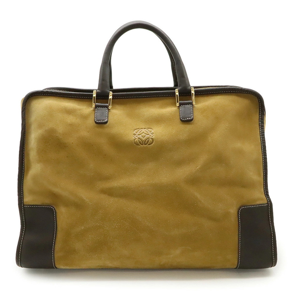 Loewe Amazona Handbag Boston Bag Travel Suede Leather Beige Brown Cream